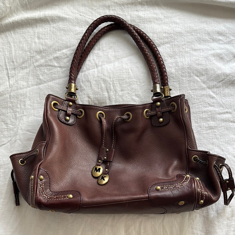 Michael Kors Brown Leather Shoulder Bag with Gold Hardware